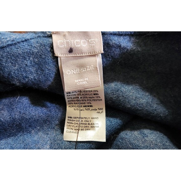Chicos Wrap Shawl Unique Blue & Tan Color w/ Fringe One Size Fits All - Picture 8 of 8